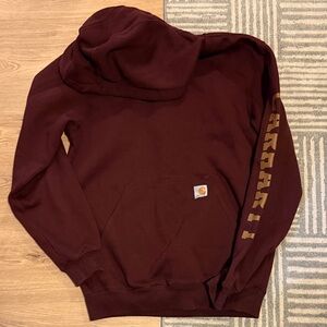 Carhartt Men's Burgundy Hoodie with Gold Lettering